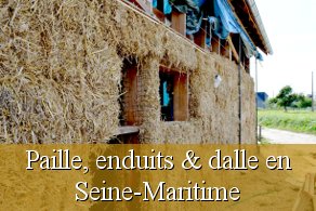Chantier participatif Seine-Maritime 76 Haute-Normandie Paille enduits chaux-terre dalle isolante chaux-liège récup