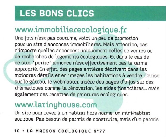 La maison écologique - La presse parle d'ImmobilierEcologique.fr